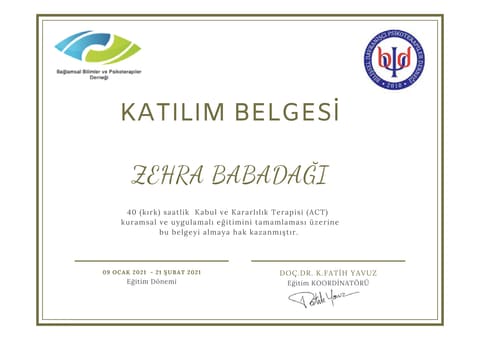 Kabul ve Kararlılık Terapisi (ACT) Kuramsal ve Uygulamalı Eğitim (40 saat)